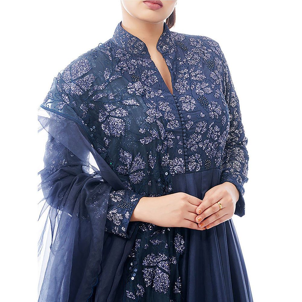 Shruti S Navy Blue Grapevine Anarkali (Set of 3)