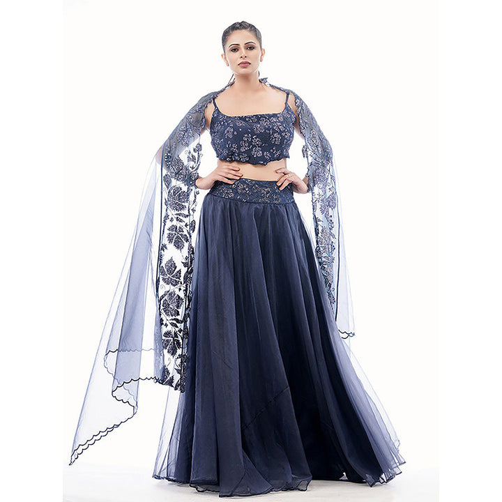 Shruti S Navy Blue Grapevine Lehenga (Set of 3)