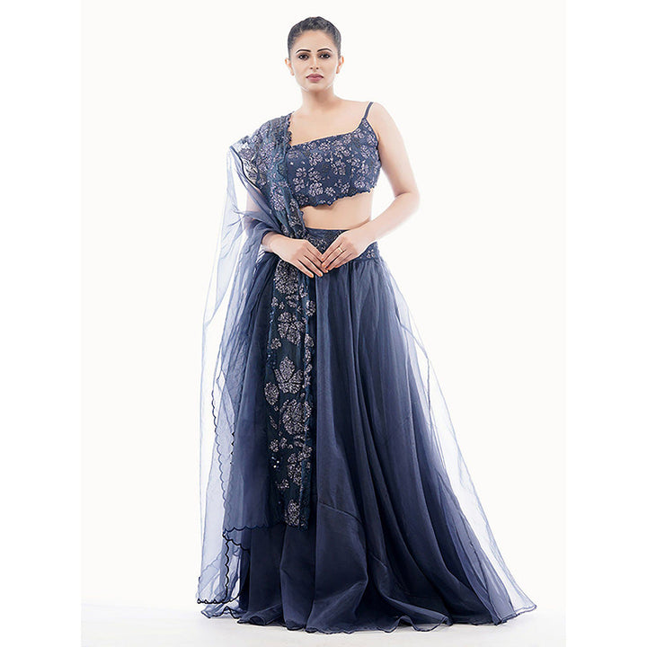 Shruti S Navy Blue Grapevine Lehenga (Set of 3)