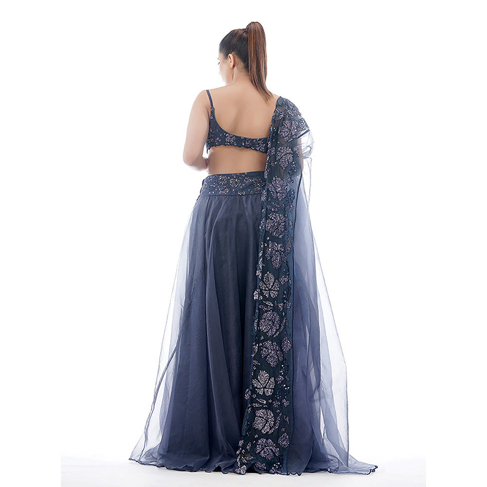 Shruti S Navy Blue Grapevine Lehenga (Set of 3)