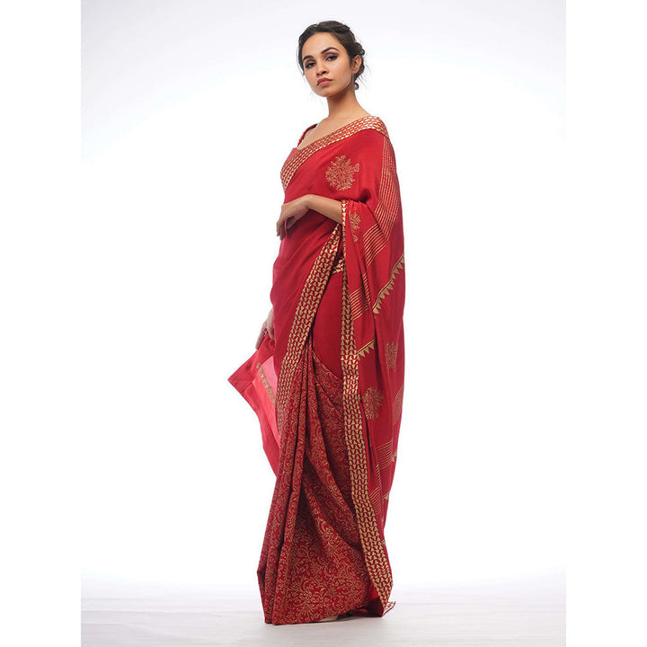 Shruti S Red Half Silk Saree with Stitched Blouse