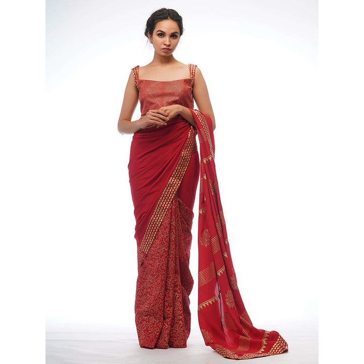 Shruti S Red Half Silk Saree with Stitched Blouse