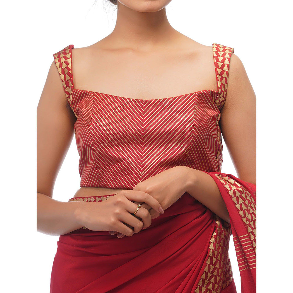 Shruti S Red Half Silk Saree with Stitched Blouse