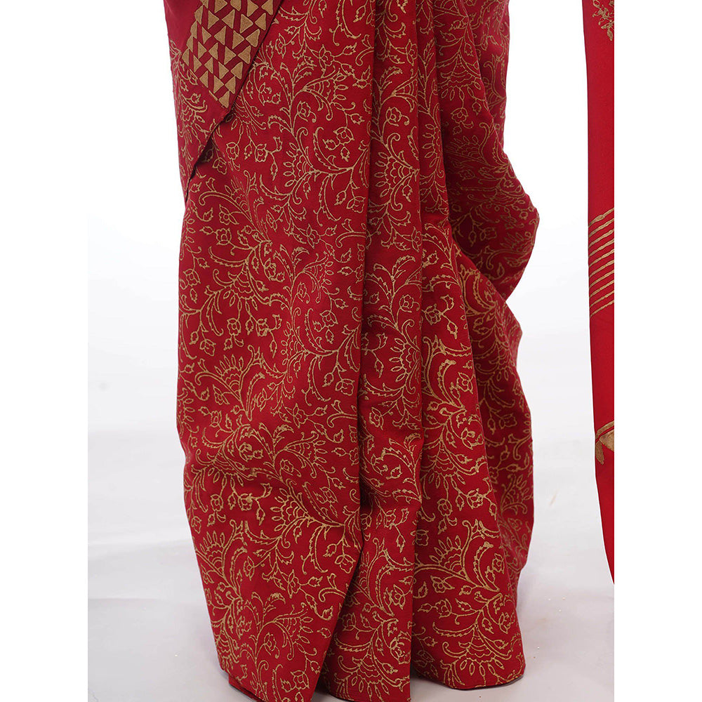 Shruti S Red Half Silk Saree with Stitched Blouse