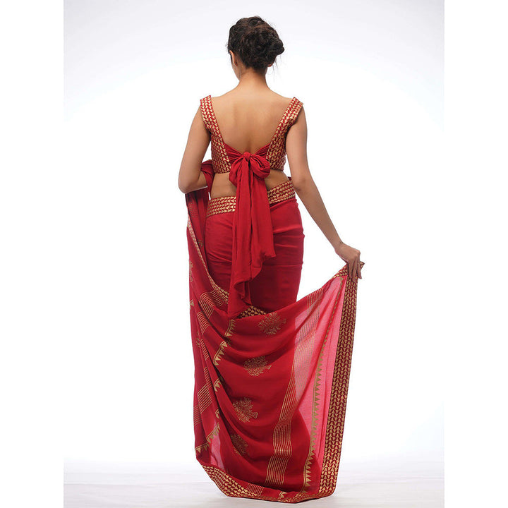 Shruti S Red Half Silk Saree with Stitched Blouse