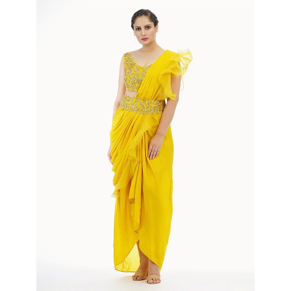 Shruti S Yellow Dhoti Saree With Blouse (Set of 3)