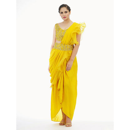 Shruti S Yellow Dhoti Saree With Blouse (Set of 3)