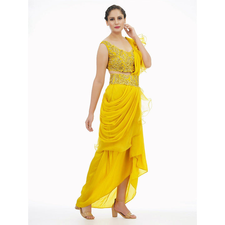 Shruti S Yellow Dhoti Saree With Blouse (Set of 3)