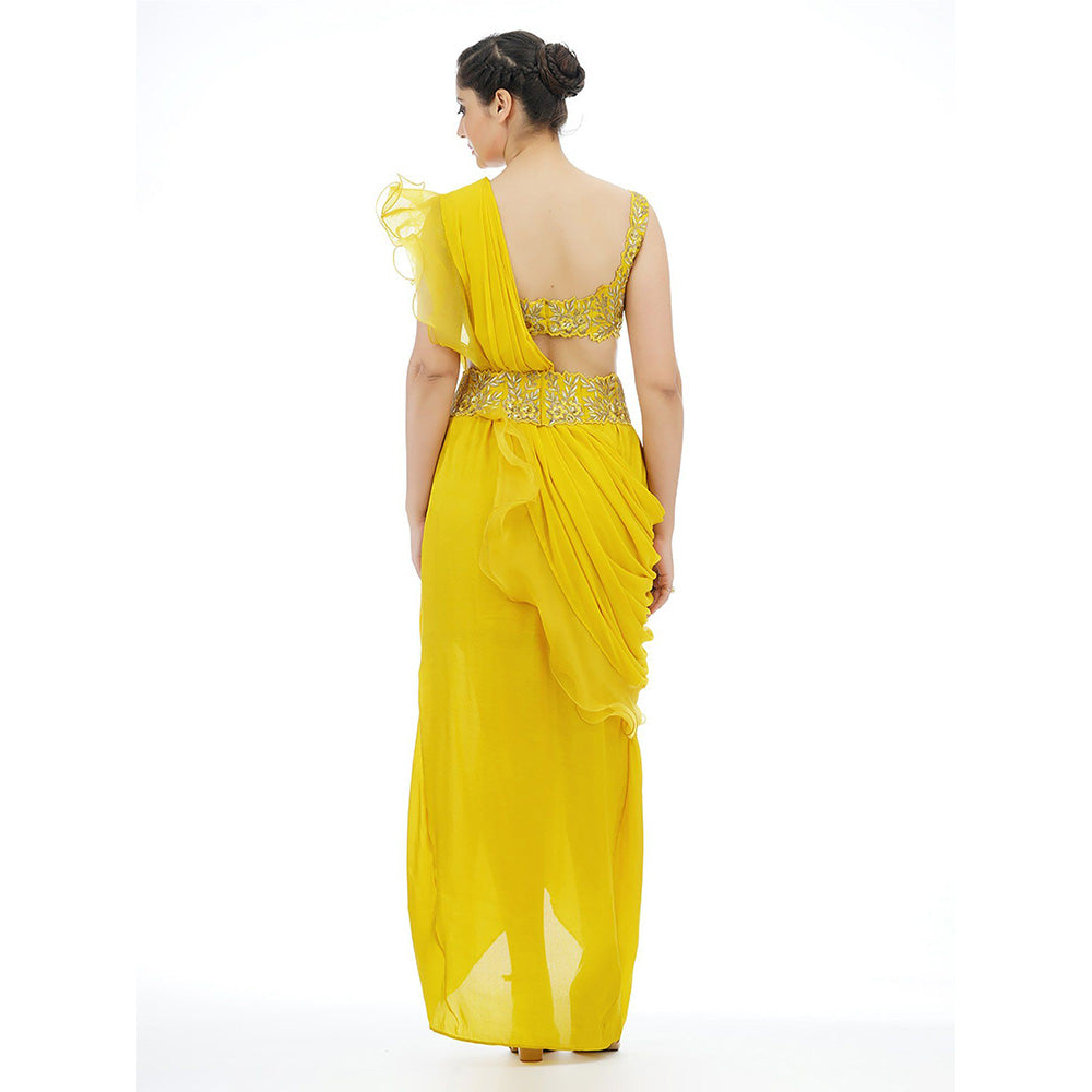 Shruti S Yellow Dhoti Saree With Blouse (Set of 3)