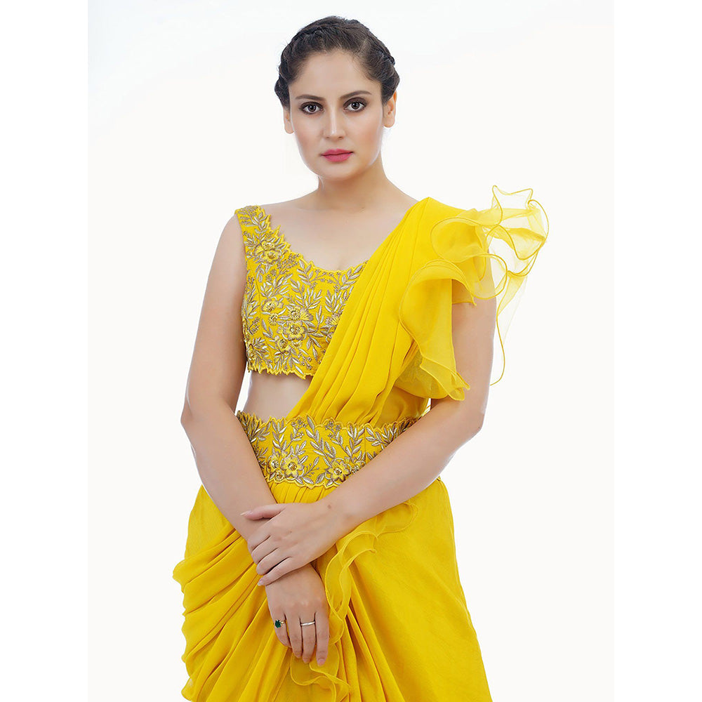 Shruti S Yellow Dhoti Saree With Blouse (Set of 3)