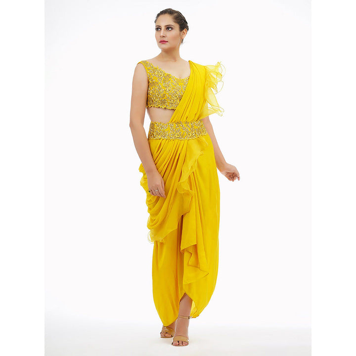 Shruti S Yellow Dhoti Saree With Blouse (Set of 3)