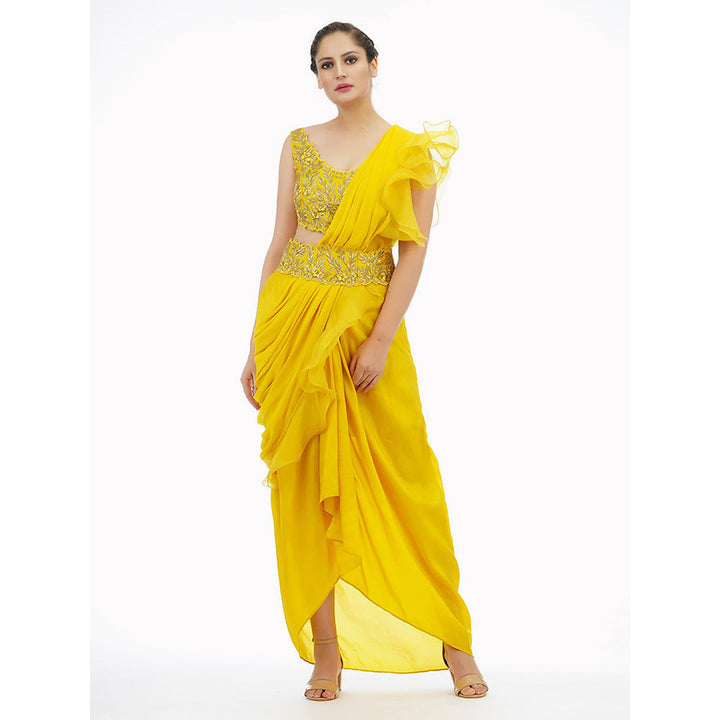 Shruti S Yellow Dhoti Saree With Blouse (Set of 3)