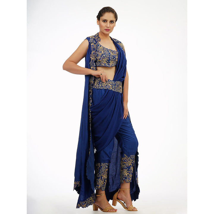 Shruti S Navy Blue Draped Trouser Saree (Set of 5)