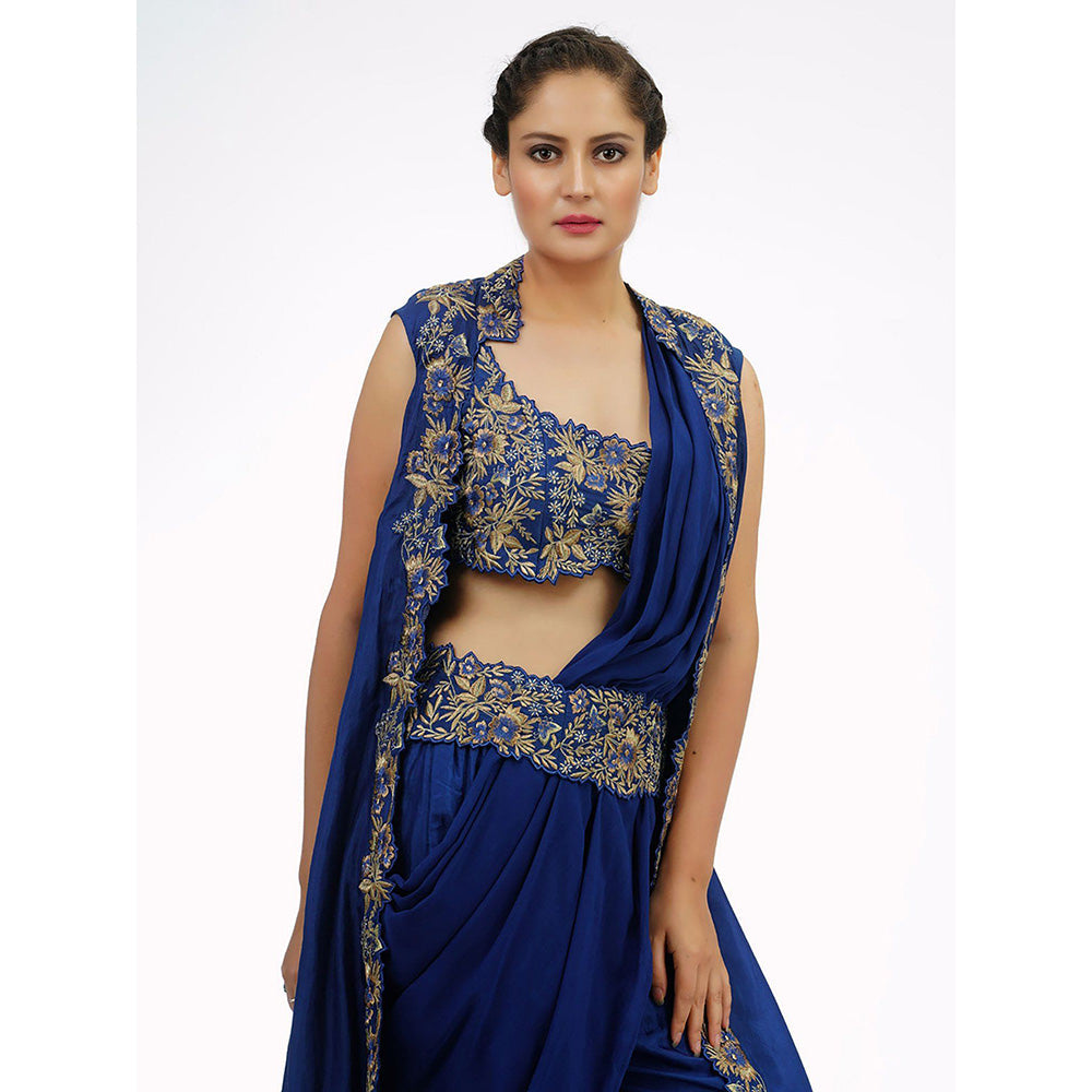 Shruti S Navy Blue Draped Trouser Saree (Set of 5)