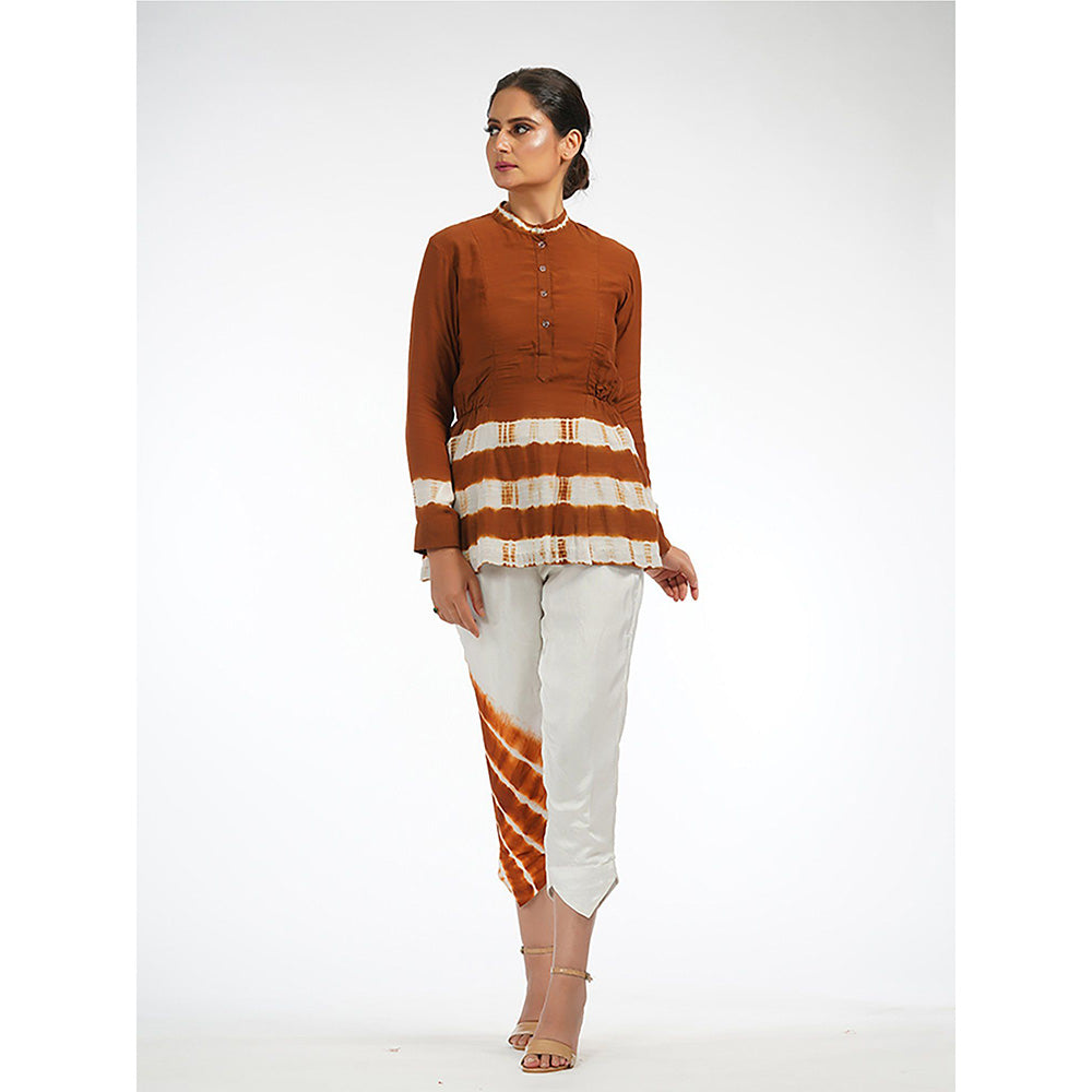 Shruti S Rust Tie Dye Peplum Kurti With Pants (Set of 2)