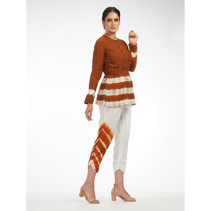 Shruti S Rust Tie Dye Peplum Kurti With Pants (Set of 2)