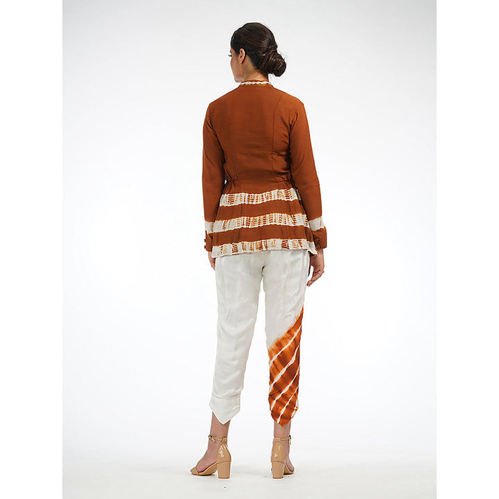 Shruti S Rust Tie Dye Peplum Kurti With Pants (Set of 2)