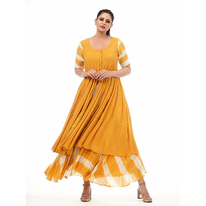 Shruti S Yellow Tie Dye Kalidaar With Skirt (Set of 2)