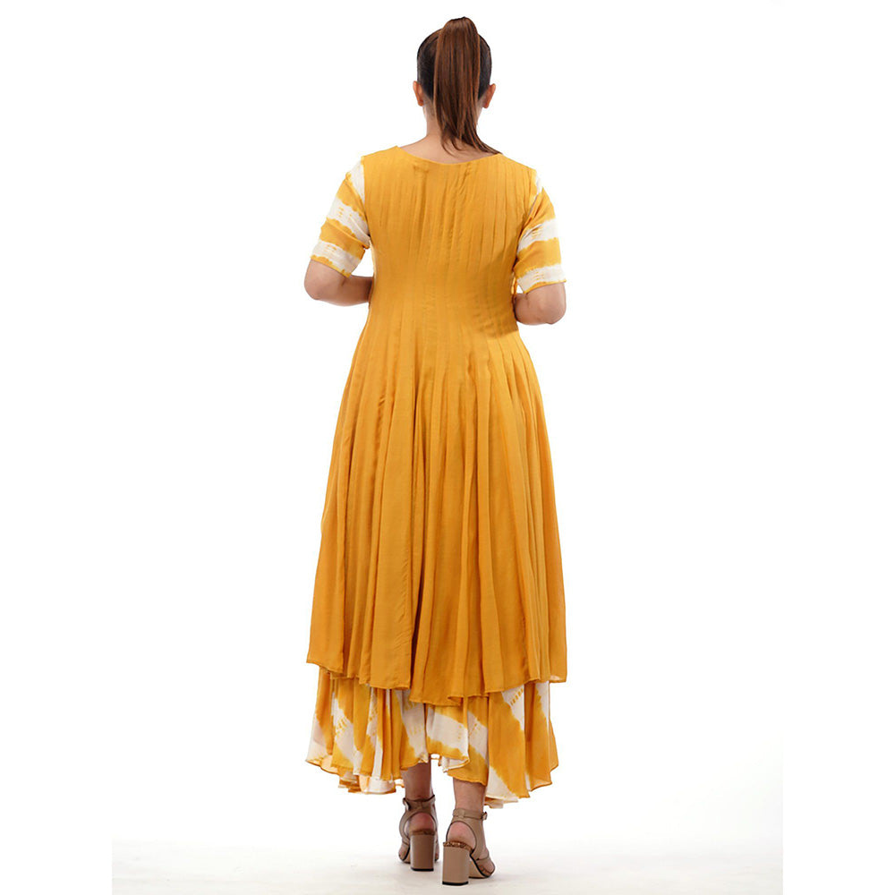 Shruti S Yellow Tie Dye Kalidaar With Skirt (Set of 2)