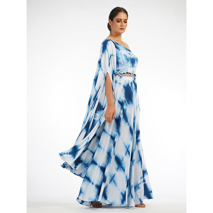 Shruti S Blue Shibori One Shoulder Drape Dress