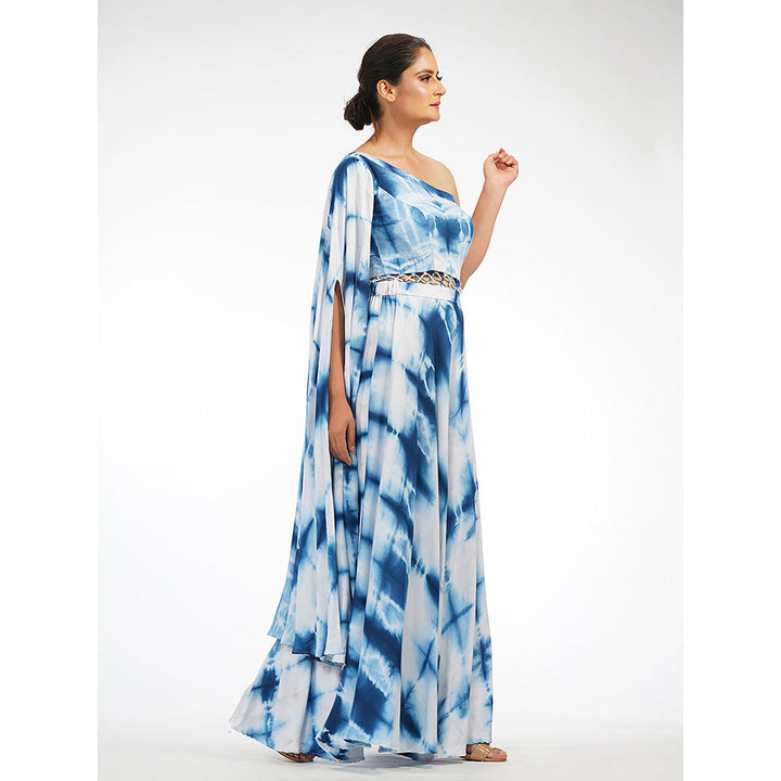 Shruti S Blue Shibori One Shoulder Drape Dress