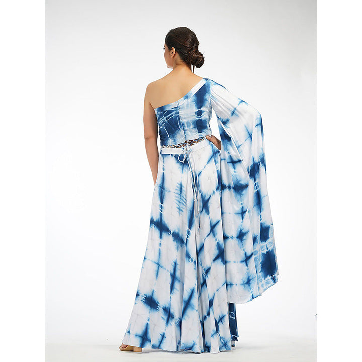 Shruti S Blue Shibori One Shoulder Drape Dress