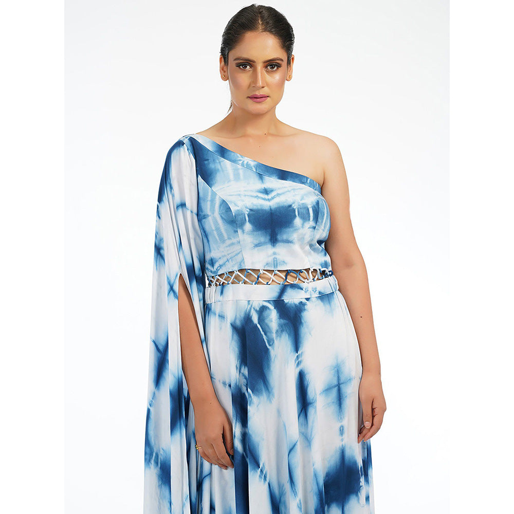 Shruti S Blue Shibori One Shoulder Drape Dress