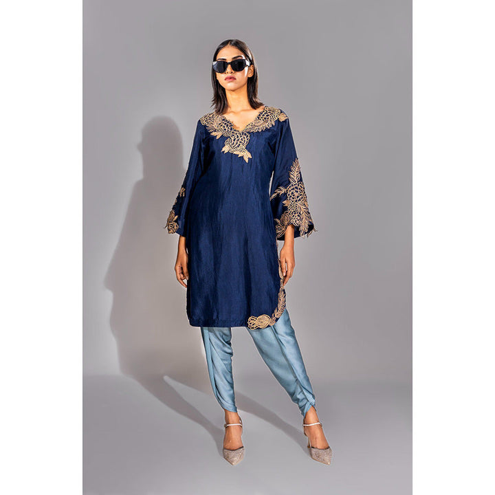 Shruti S Navy Blue Zari Kurta and Dhoti (Set of 2)