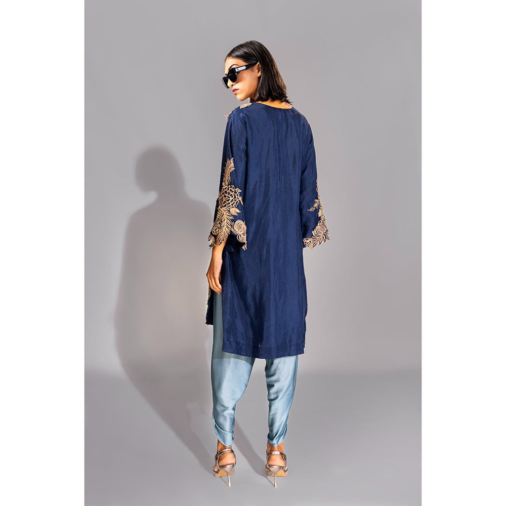 Shruti S Navy Blue Zari Kurta and Dhoti (Set of 2)