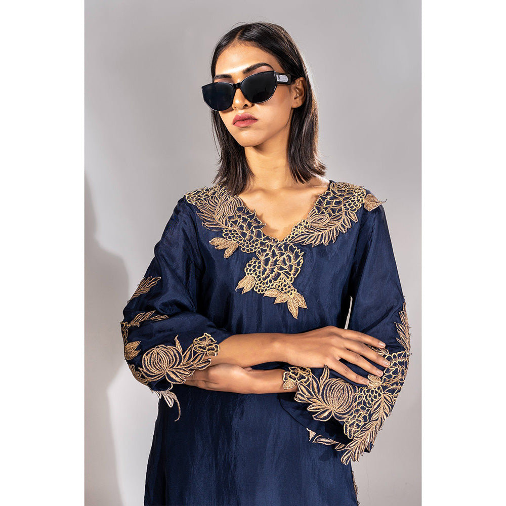 Shruti S Navy Blue Zari Kurta and Dhoti (Set of 2)