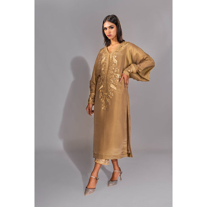 Shruti S Gold Silk Fabric Kurta and Pant (Set of 2)