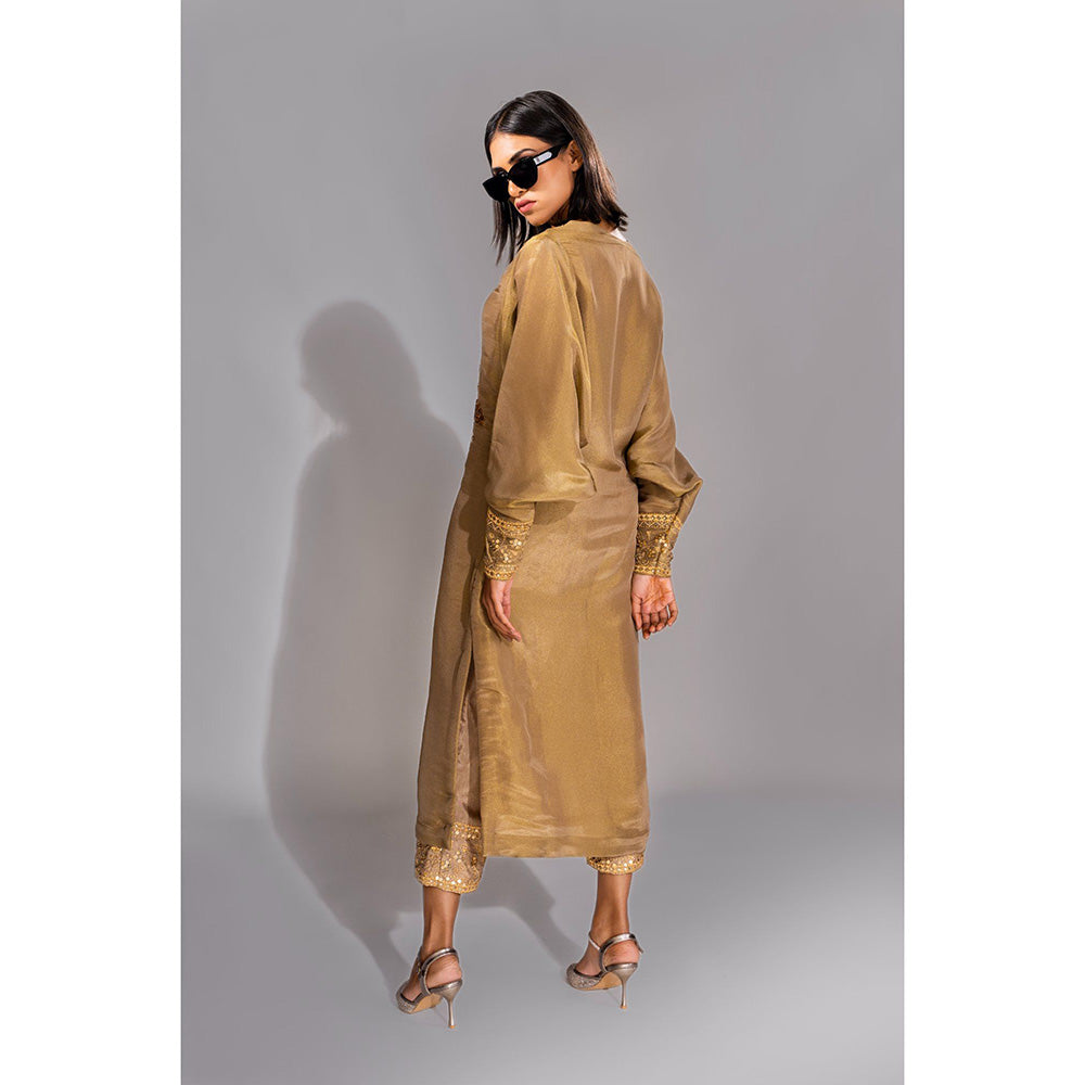 Shruti S Gold Silk Fabric Kurta and Pant (Set of 2)