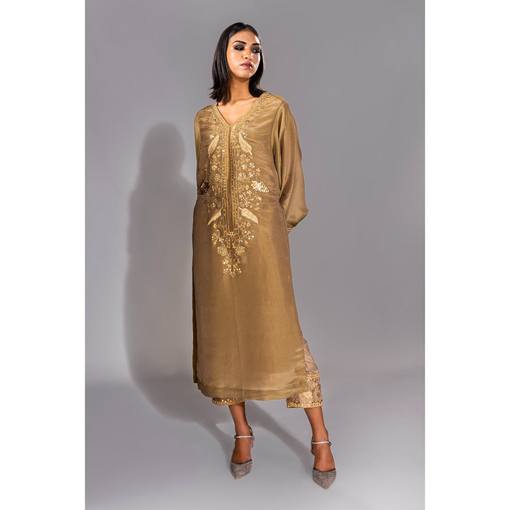 Shruti S Gold Silk Fabric Kurta and Pant (Set of 2)