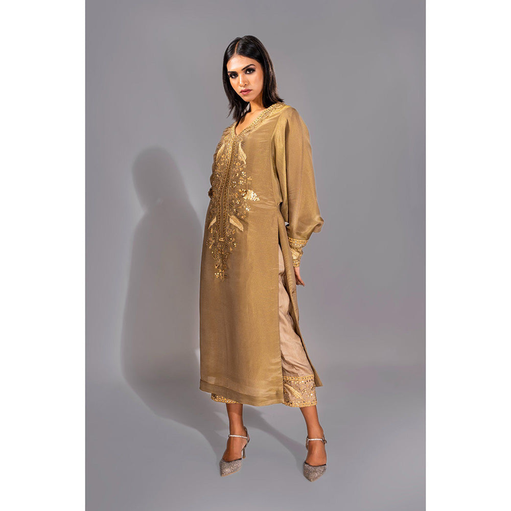 Shruti S Gold Silk Fabric Kurta and Pant (Set of 2)