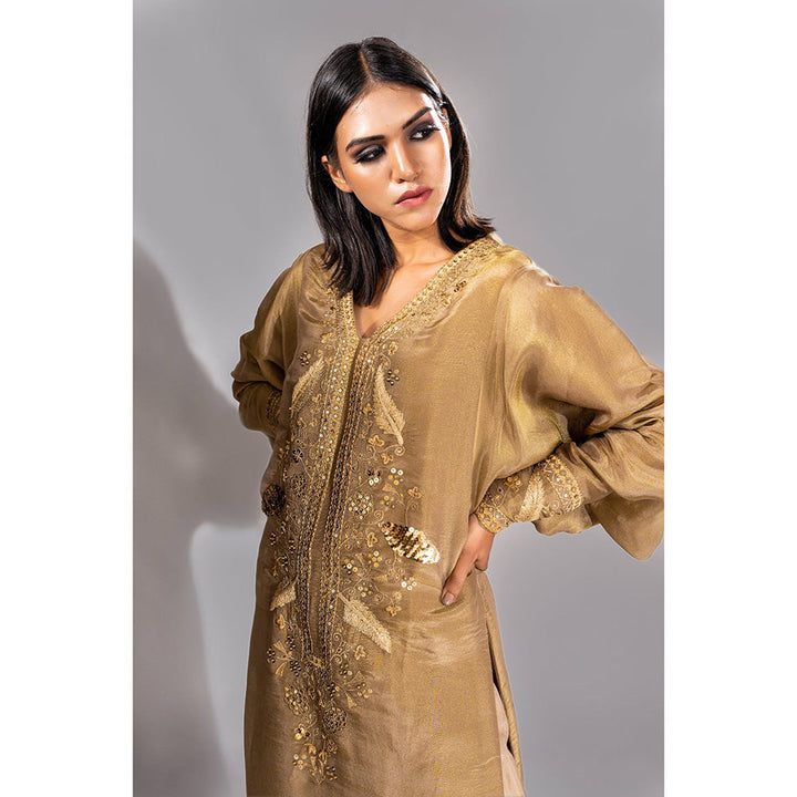 Shruti S Gold Silk Fabric Kurta and Pant (Set of 2)