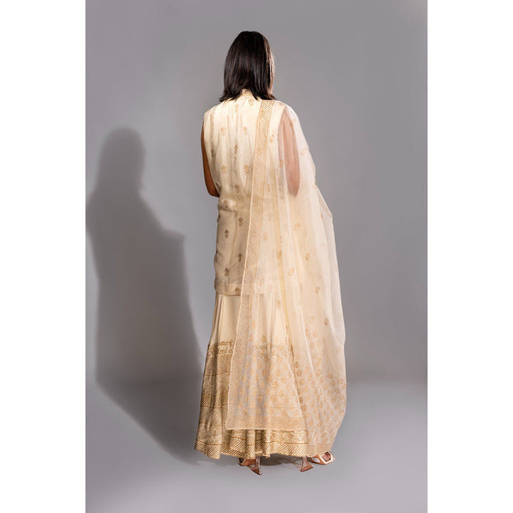 Shruti S Hand Block Printed Off-White Sharara with Kurta and Dupatta (Set of 3)