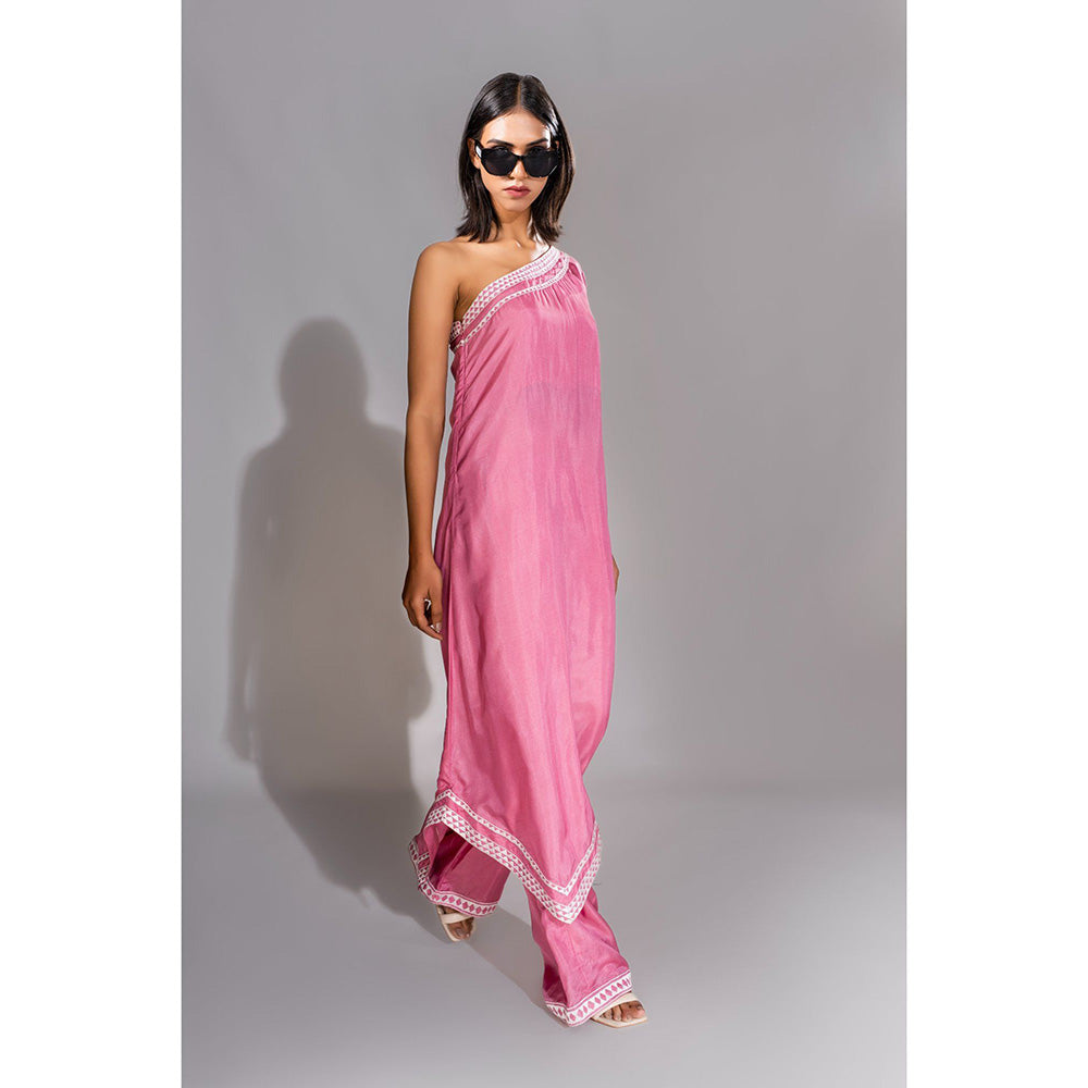 Shruti S Pink Off-Shoulder Kurta and Pant (Set of 2)