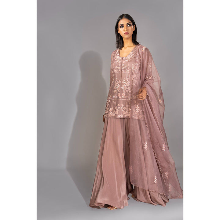 Shruti S Mauve Embellished/Sequined Work Sharara with Kurta and Dupatta (Set of 3)