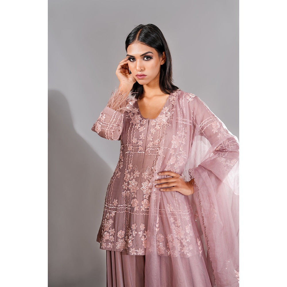 Shruti S Mauve Embellished/Sequined Work Sharara with Kurta and Dupatta (Set of 3)