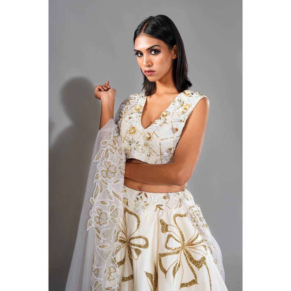 Shruti S Off-White Embellished/Sequins Work Lehenga with Blouse and Dupatta (Set of 3)