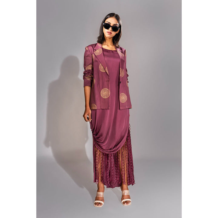 Shruti S Wine Jacket with Midi Dress in Hangings (Set of 2)