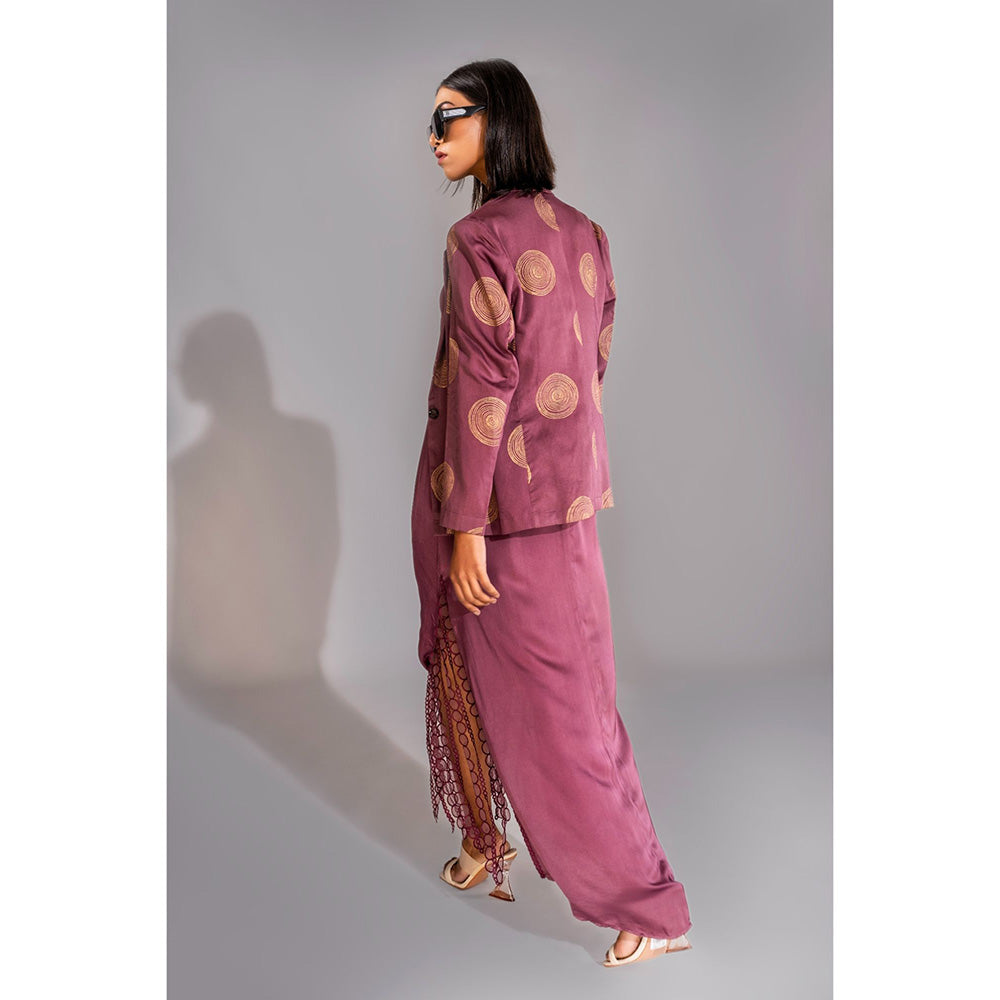 Shruti S Wine Jacket with Midi Dress in Hangings (Set of 2)