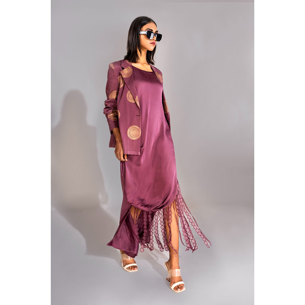 Shruti S Wine Jacket with Midi Dress in Hangings (Set of 2)