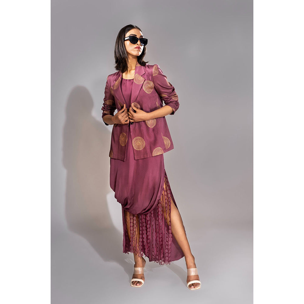 Shruti S Wine Jacket with Midi Dress in Hangings (Set of 2)