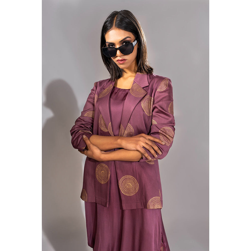 Shruti S Wine Jacket with Midi Dress in Hangings (Set of 2)