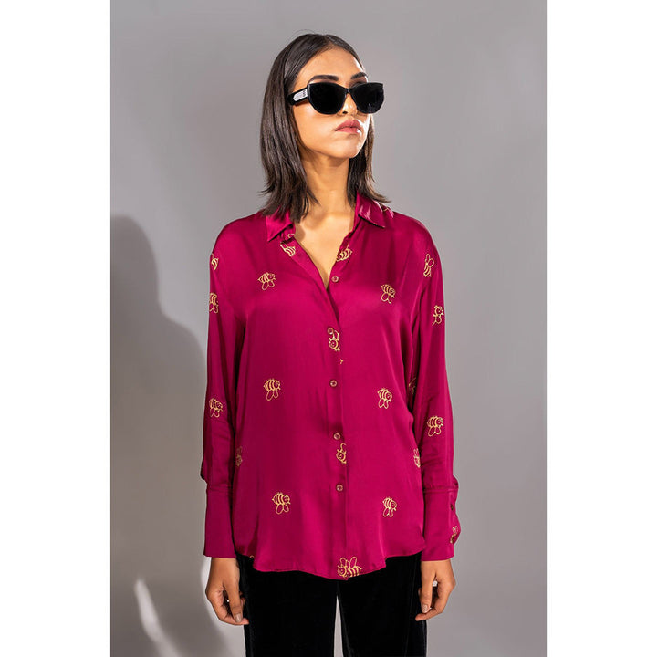 Shruti S Dark Pink Formal Satin Shirt