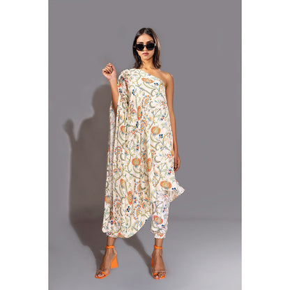 Shruti S White Printed One Shoulder Co-Ord (Set of 2)