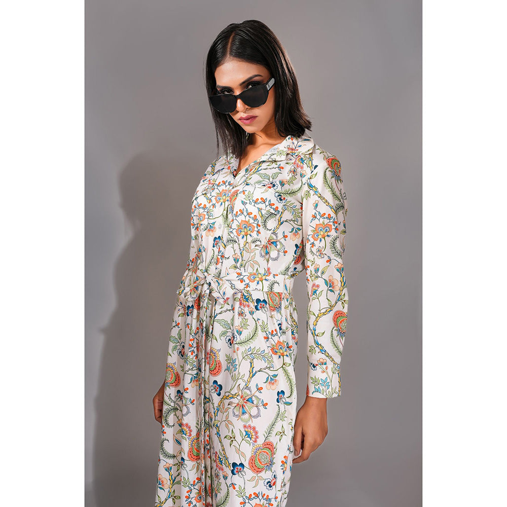 Shruti S White Printed Shirt Maxi Dress with Belt (Set of 2)