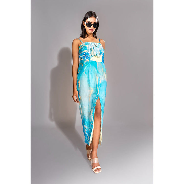 Shruti S Blue Marble Flower Maxi Dress