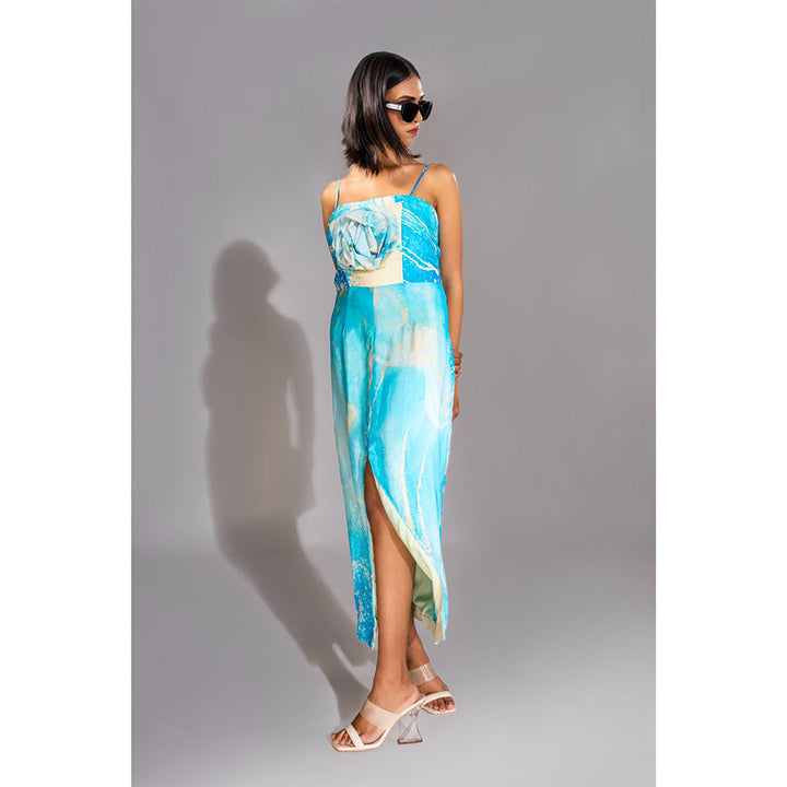 Shruti S Blue Marble Flower Maxi Dress